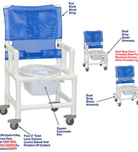 MJM International, shower chair (18"), dual drop down armrests, square pail