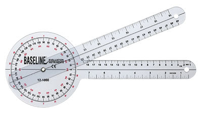 Baseline Plastic Goniometer - HiRes 360 Degree Head - 12 inch Arms