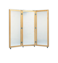 Glass mirror, mobile caster base, 3-panel mirror, 22" W x 60" H