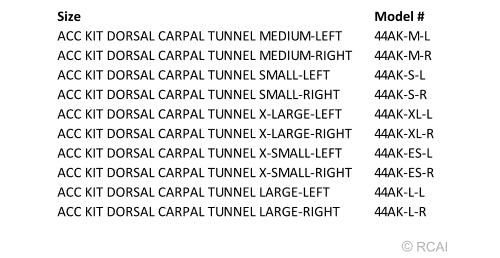 Dorsal Carpal Tunnel Splint Accessory Kit