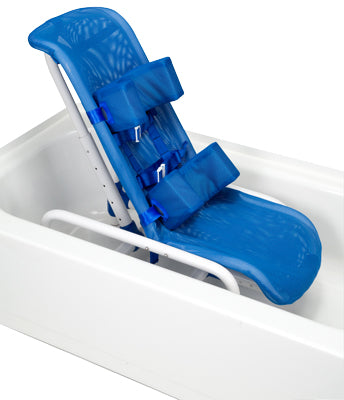 MJM International, reclining total padding shower chair, elevated leg extension, blue