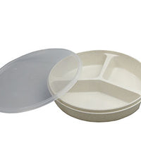 Partitioned scoop dish with cover, sandstone, 8"