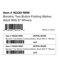 Heavy Duty Bariatric Two Button Walker with Wheels
