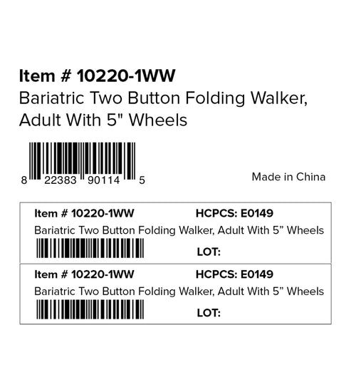 Heavy Duty Bariatric Two Button Walker with Wheels