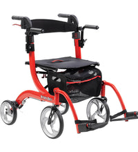 Nitro Duet Dual Function Transport Wheelchair and Rollator Rolling Walker, Red