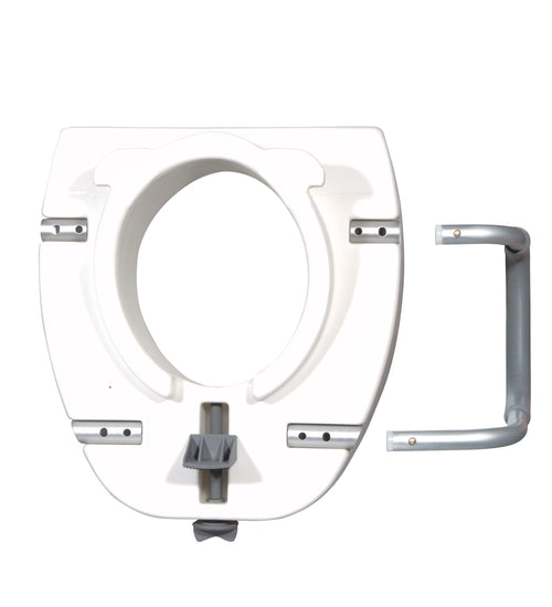 Premium Plastic Raised Toilet Seat with Lock and Padded Armrests, Elongated