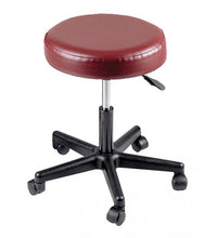 Pneumatic mobile stool, with back, 18" - 22" H, burgundy upholstery