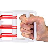 CanDo rubber-band hand exerciser, with 5 red bands