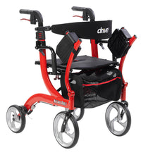 Nitro Duet Dual Function Transport Wheelchair and Rollator Rolling Walker, Red