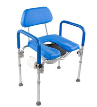 Dignity Commode Shower Chair, Padded, Adjustable Height, Toilet Paper Holder, Blue