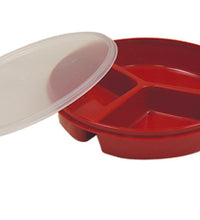 Partitioned scoop dish with cover, red, 8"