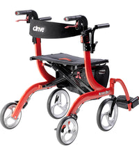 Nitro Duet Dual Function Transport Wheelchair and Rollator Rolling Walker, Red