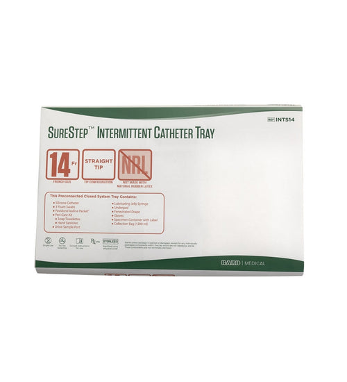 Surestep™ Intermittent Catheter Tray, Preconnected Drainage Bag, Red Rubber