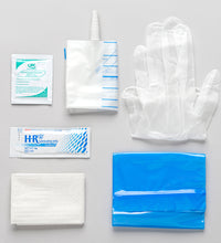 TruCath Intermittent Catheter Insertion kit includes vinyl Powder-free gloves, 5g lube jelly packet, BZK wipe, underpad