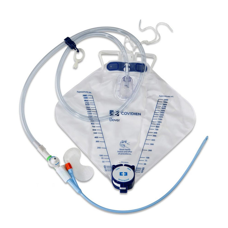 Dover™ 100% Silicone Foley Tray,16 Fr/Ch (5.3 mm), 5 mL Catheter Pre-connected to 2000 mL Drainage Bag with Luer-Lock Sampling Port