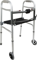 ProBasics Two-Button Folding Walker with Wheels and Roll-Up Seat