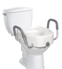 Premium Plastic Raised Toilet Seat with Lock and Padded Armrests, Elongated