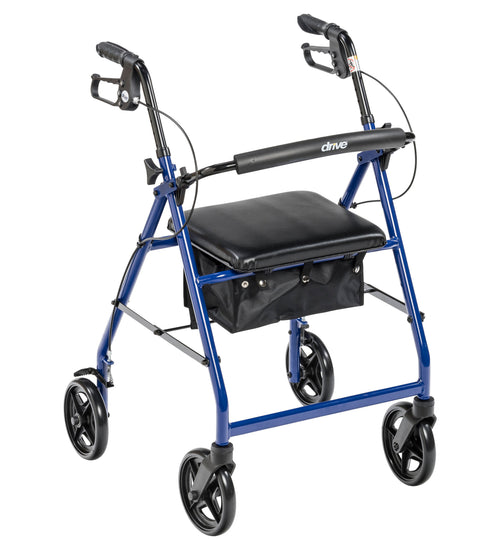 Aluminum Rollator Rolling Walker with Fold Up and Removable Back Support and Padded Seat