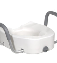 Premium Plastic Raised Toilet Seat with Lock and Padded Armrests, Elongated